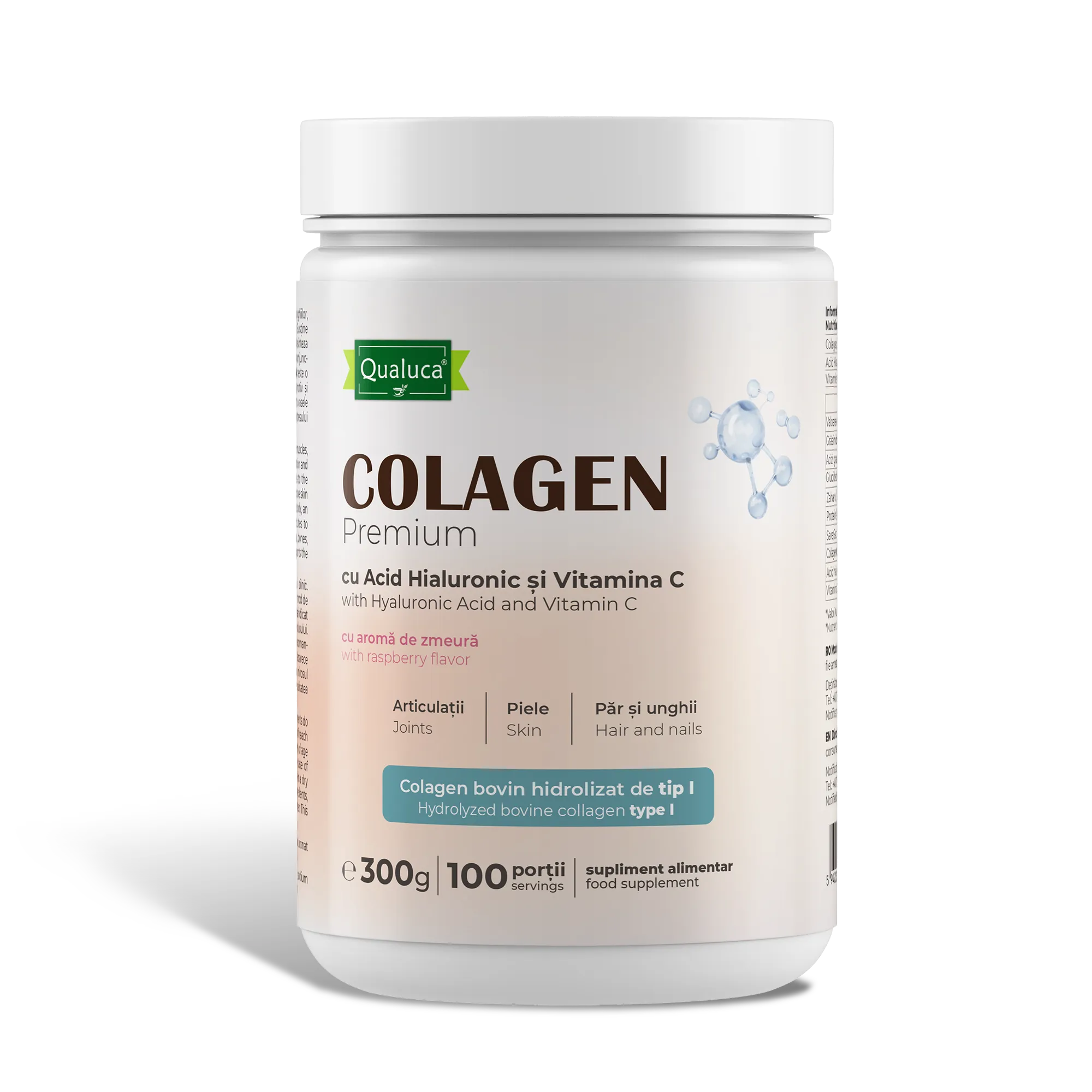 Qualuca Premium Kollagen, hydrolysiertes Rinderkollagen + Vitamin C + Hyaluronsäure 